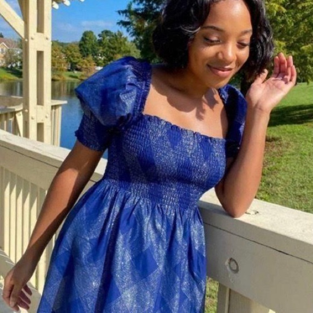 Hill House Athena Nap Dress – Blue Glitter Check, Size Small